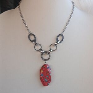 Paparazzi Silver Necklace with Red and Blue Pendant